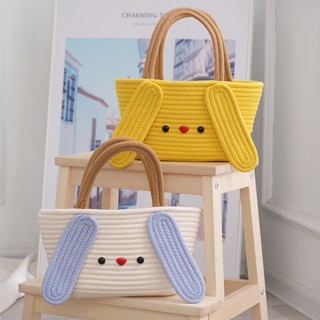 Cute Sanrio Handbag Cinnamoroll Pom Pom Purin Knitted Cotton Rope Woven Bag Beach bag