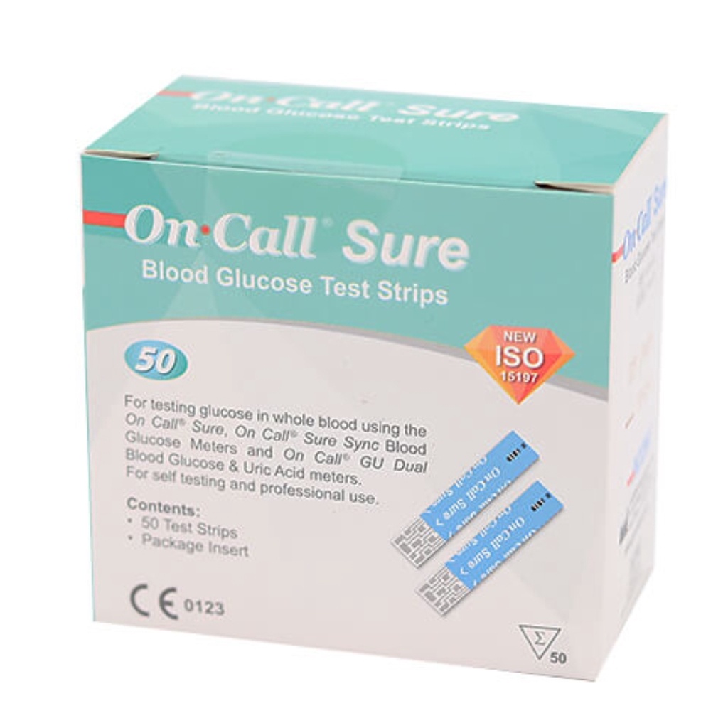 แผ่นตรวจน้ำตาล50แผ่น On call sure glucometer strip test เยอรมัน