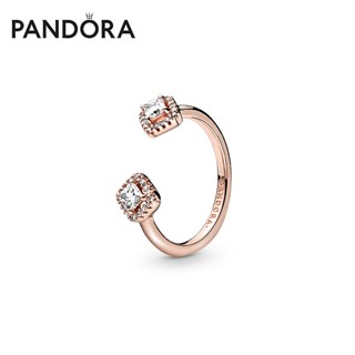 Pandora แหวนเปิด ทรงสี่เหลี่ยม สีโรสโกลด์ 188506C01 แหวนของขวัญวันเกิด สําหรับแฟนสาว j1218 j111