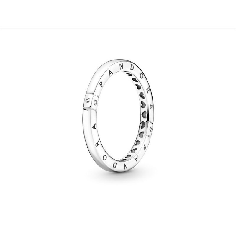 แหวน Pandora ของแท้ Logo ring with clear cubic zirconia สีเงิน