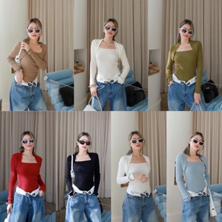 NEW!! Square neck knit top (380฿ฟรีส่ง) เสื้อไหมพรมแขนยาว ไหล่ล้ำ เนื้อผ้านุ่มมากกก ดูดีแบบมีสไตล์ ชิคๆๆ glam