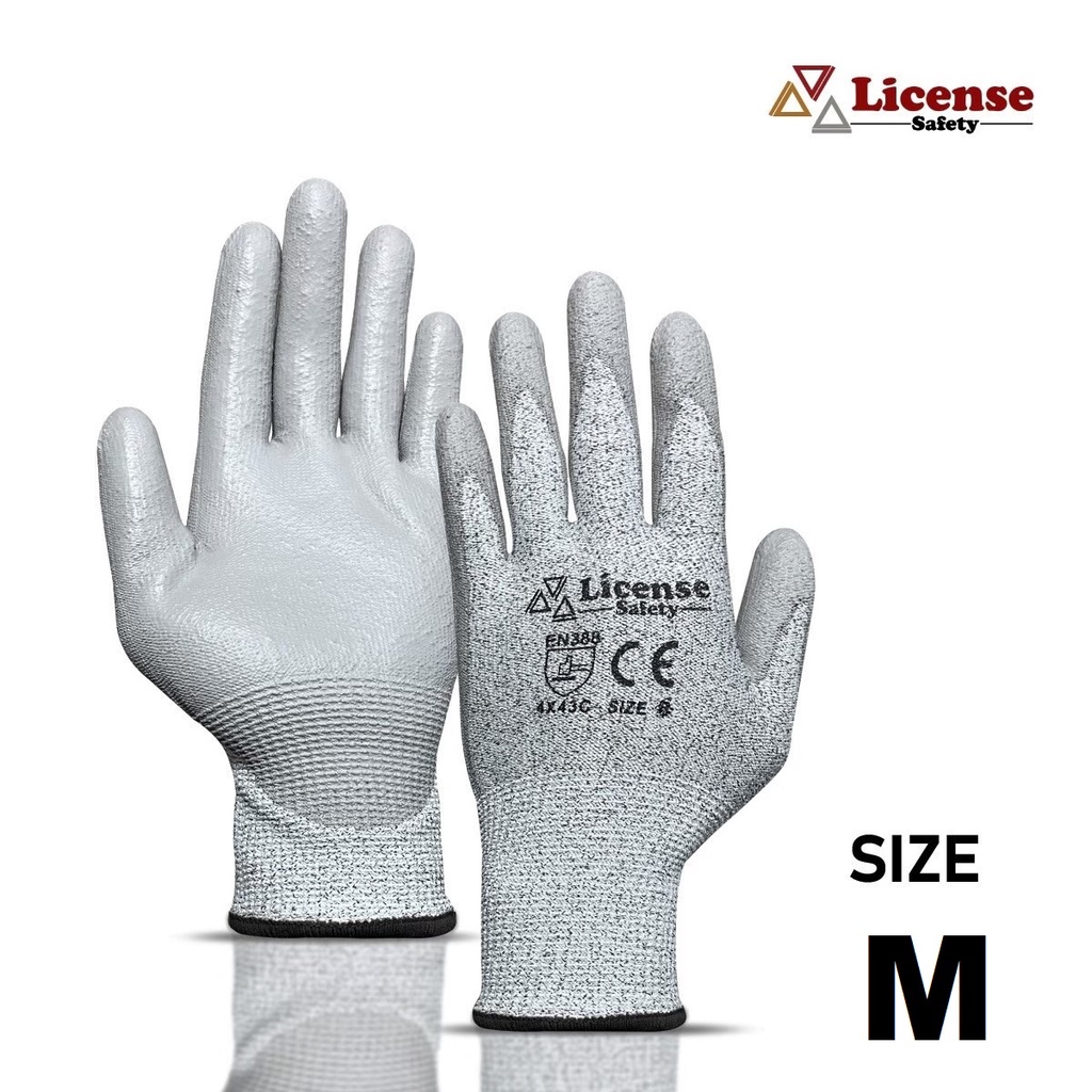 ถุงมือช่าง ถุงมือกันบาดระดับ5 DYNEEMA CUT 5 ฝ่ามือเคลือบ PU (แพ็ค/1คู่) Size M