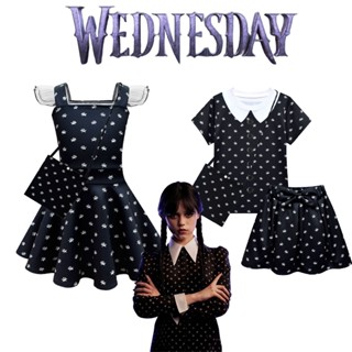 Kids Girls The Addams Family Wednesday Cosplay Costume Black Dress Halloween Xmas Party Gothic Kids Girls Wednesday Black Dress With Bag Wig