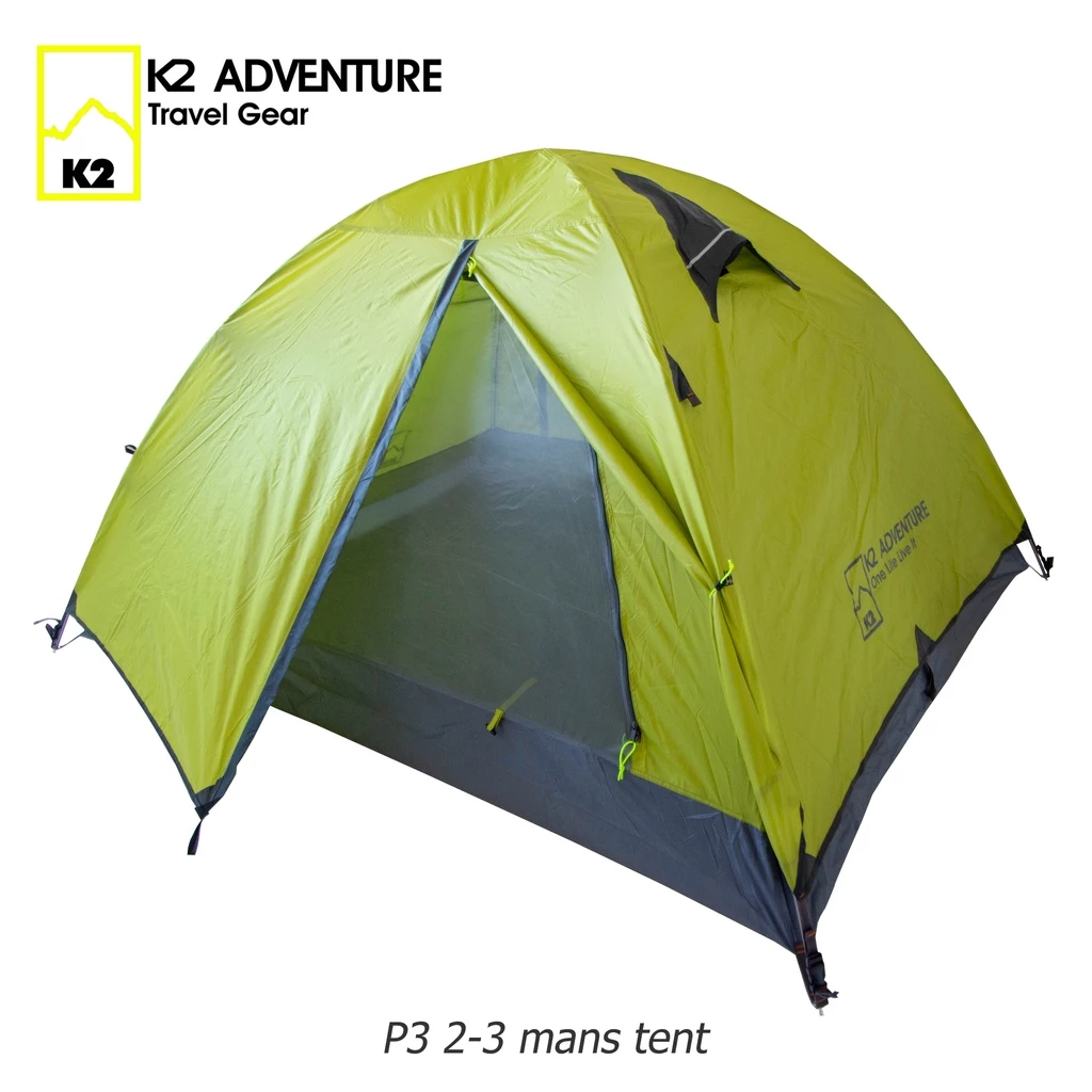 เต็นท์ K2 ADVENTURE รุ่น P3 สีเขียว นอน 2-3 คน เก็บเล็ก น้ำหนักเบาเสาอลู กันฝนกันลม มอเตอร์ไซค์ thumbnail 4