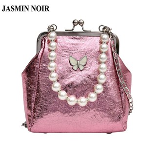 Jasmin NOIR กระเป๋าสะพายไหล่ กระเป๋าถือ หนัง PU ประดับไข่มุก สําหรับสตรี