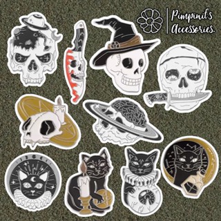 ʕ •ᴥ•ʔ ✿ พร้อมส่ง : เข็มกลัดเซ็ทแมวดำและหัวกระโหลก | Black Cat &amp; Skull Enamel Brooch Pin Set.