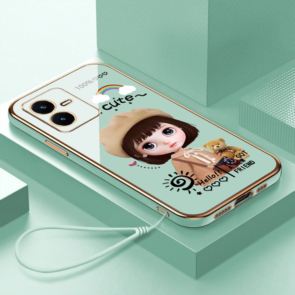 เคส VivoY35 Y02S Y22 Y22S Y21 Y16 Y20 Y30 Y17 Y15 Y15S Y15A Y12 Y12i Y11 Y21A Y33S Y33T Y21T Y21S Y12A Y12S Y20A Y20i Y20S เคสโทรศัพท์ซิลิโคนชุบไฟฟ้า 6D ลายสาวน่ารัก