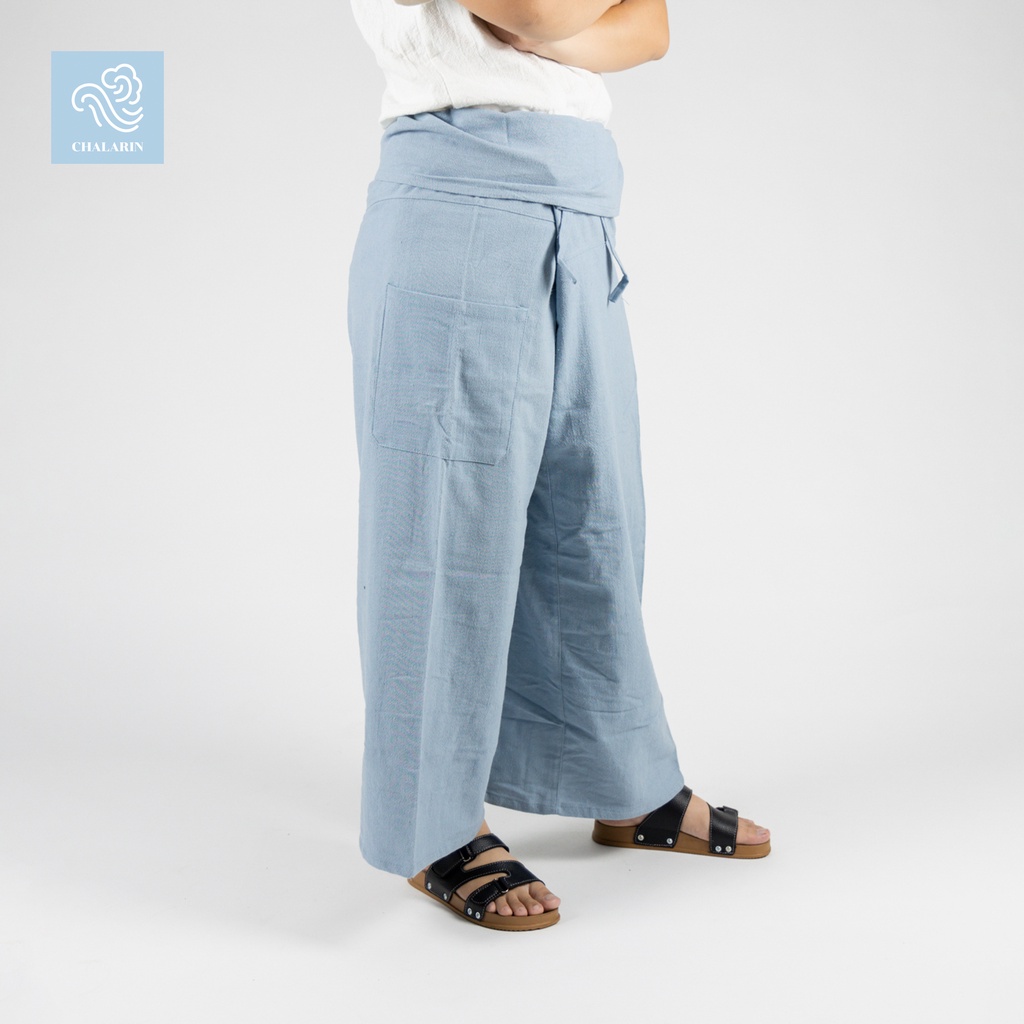 สีเทาอ่อน กางเกงเลผ้าฝ้าย ขายาว ไซส์ใหญ่