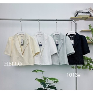 Hello Shop : เสื้อคอปกแขนสั้นผ้าทวิต กระดุมคู่หน้า