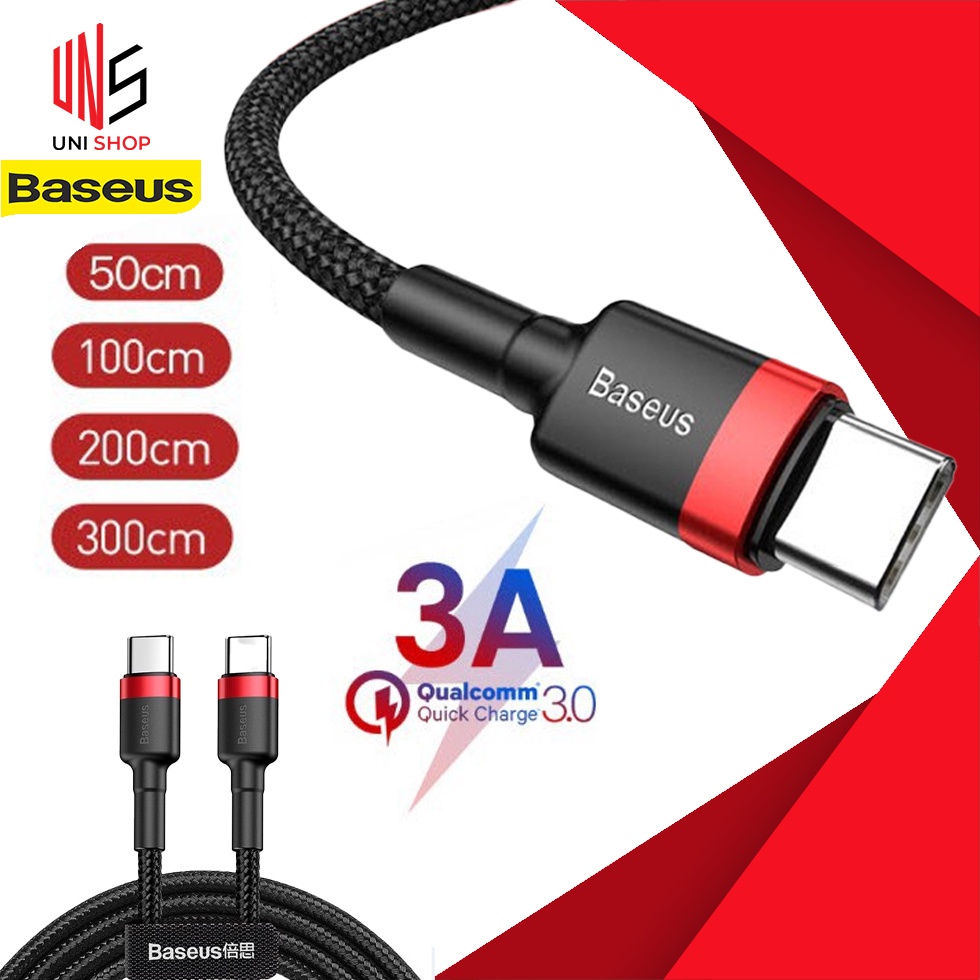 Baseus สายถัก สายsamsung S10 S9 S8 สายชาร์จ USB Type C Cable 3A สายสำหรับไอโฟน Micro C-C 60W Fastcharge QC3.0