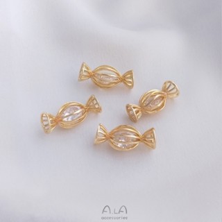 จี้สร้อยคอ สร้อยข้อมือ ต่างหู ประดับลูกปัด เพทาย สีทอง 14k diy