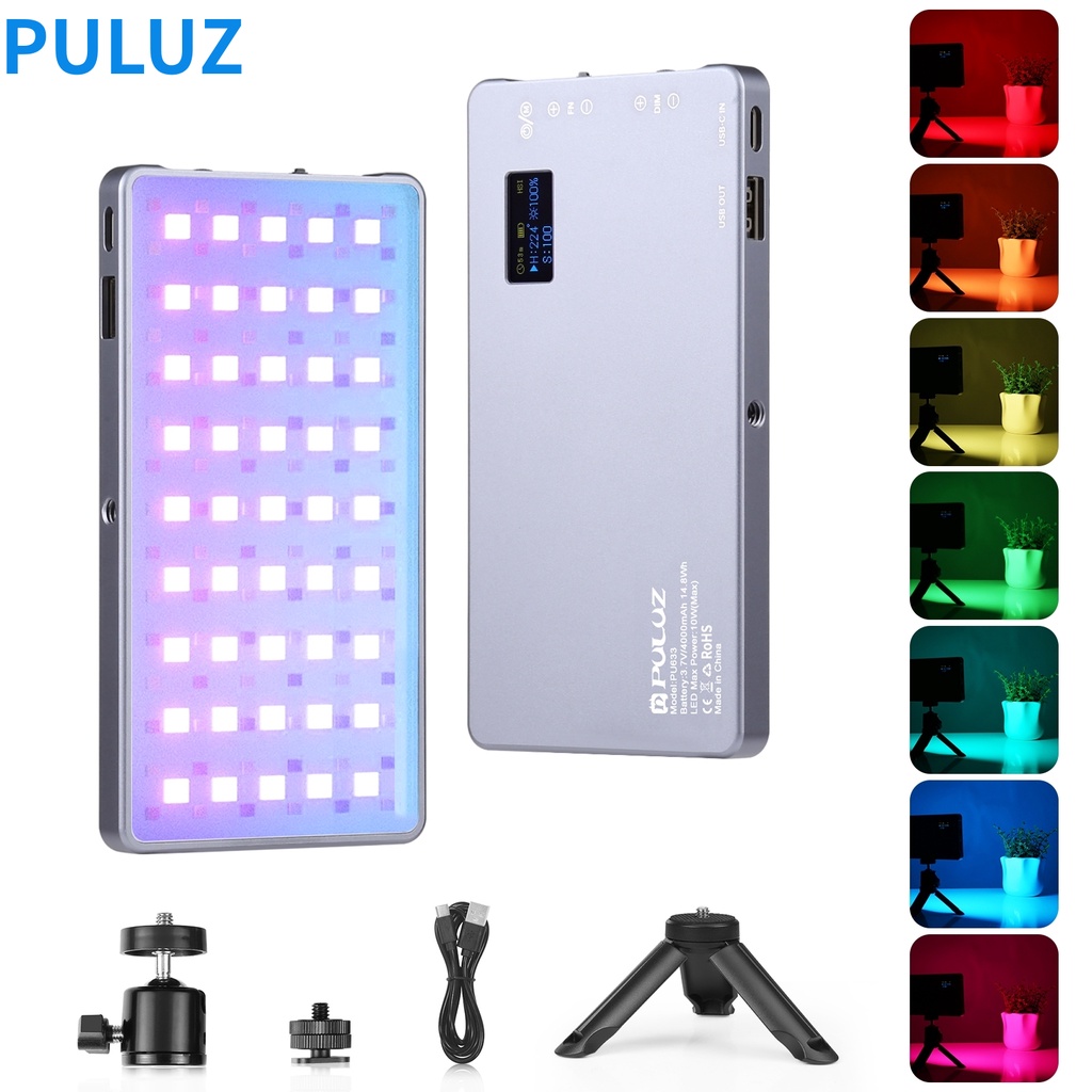 PULUZ LED Full Color RGB Beauty เติมแสงแบบพกพากระเป๋า Vlogging การถ่ายภาพแสงคู่ 1/4 สกรูรู 2500-9000