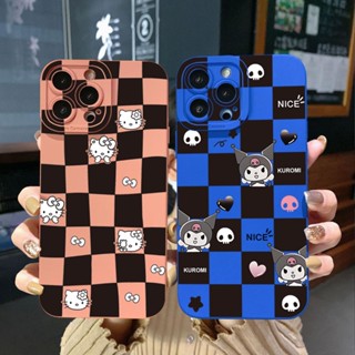 เคสโทรศัพท์มือถือ ขอบสี่เหลี่ยม ป้องกันเต็มเครื่อง ลายสก๊อต Kuromi Hello Kitty สําหรับ VIVO Y15A Y15S T1 5G T1X Y02S Y21S Y21A Y21S Y33S Y12S Y11S Y12A Y01 Y1S Y20s Y20A