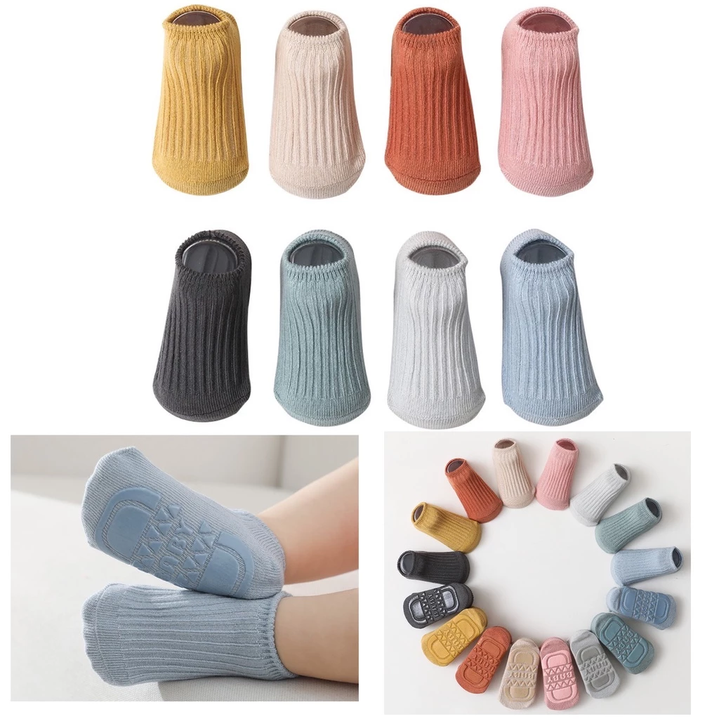 ถุงเท้าเด็กกันลื่น 8 สีพื้น ข้อสั้น ไซส์เด็ก 0-5 ขวบ