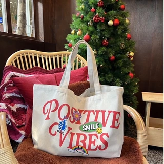 Lazy - cc - Tote bag กระเป๋าผ้าแคนวาสลายน่ารัก POSITIVE / SELF LOVE 😋