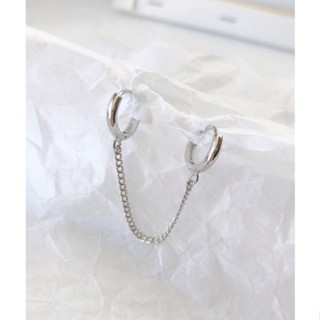 213_goodgift_station -925 silver double hoop earrings ต่างหูสำหรับคนเจาะหู 2 รูป เป็นห่วงกลมแบบล็อค