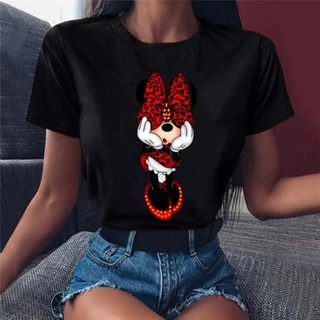 Kawaii Disney Cartoon Minnie Mouse Print T Shirt Women Funny Mouse Graphic Tees 90s Ladies Tops Anime Harajuku Female T-