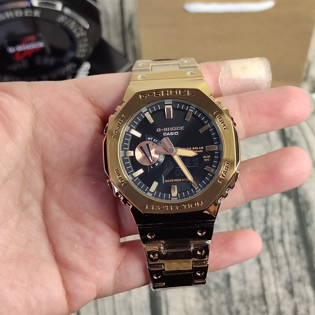 ปรับให้เข้ากับ g-shock GM-B2100 GM-B2100SS สายนาฬิกาแฟชั่นสแตนเลสสีทอง b598