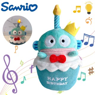 Kawaii Sanrio Hankyodon Birthday Cake Plush Toy Singing Luminous Candle Doll Kids Gift