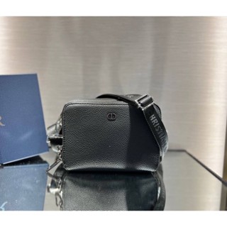 NEW CHRISTIAN DIOR BLACK GRAINED CALFSKIN POUCH WITH SHOULDER STRAP BAG