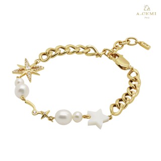 A.CEMI Stellaire Star Pearl Bracelet สร้อยข้อมือมุกแท้ ข้อมือเงินแท้ ชุบทอง 18K โรสโกลว์ สร้อยข้อมือดีไซน์ ของขวัญแฟน