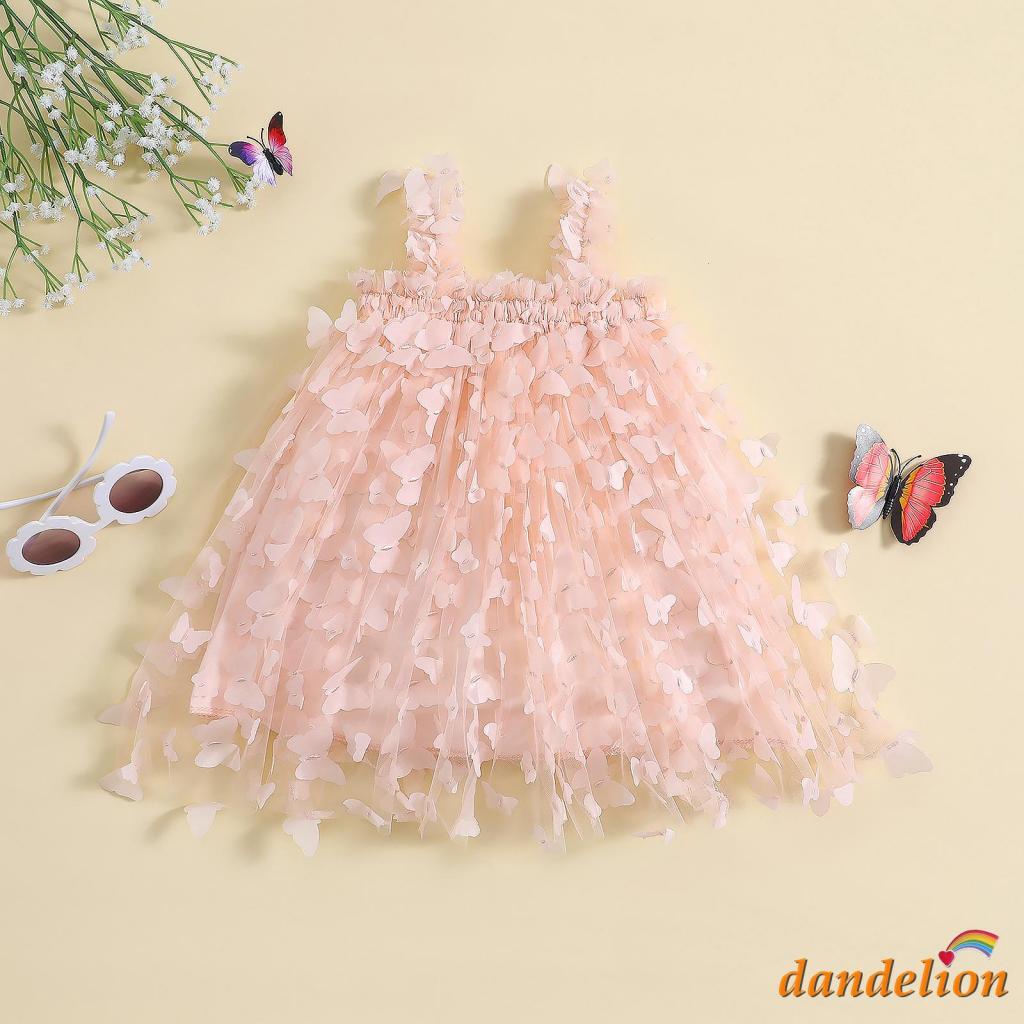 Dandelion- ชุดเดรสเจ้าหญิง แขนกุด ลายผีเสื้อ 3D สีพื้น สําหรับเด็กผู้หญิง 6 เดือน - 4 ปี xSweet