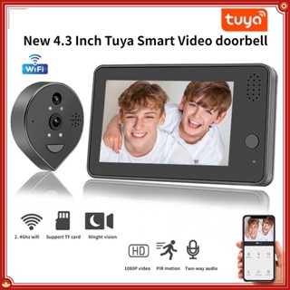 Tuya ออดประตูอัจฉริยะ WiFi ไร้สาย 1080P ความละเอียดสูง หน้าจอ LCD 4.3 นิ้ว 120 ° ออดประตู มุมกว้าง