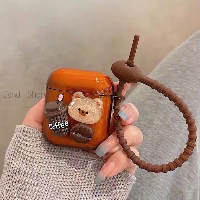 เคสหูฟังบลูทูธไร้สาย TPU นิ่ม แบบใส กันตก ลายหมีกาแฟ สีน้ําตาล สําหรับ AirPods 1 2 3 Pro Pro2 AirPods 3 AirPods 2 Gen AirPods Pro