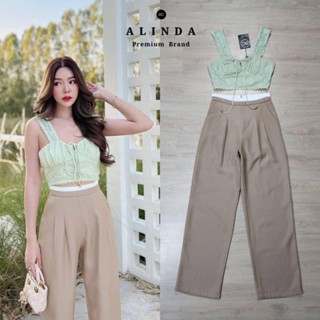 ชุดเซตขายาวเสื้อลูกไม้สีเขียว งานป้าย Alinda Closet SizeL ***มือ1ป้ายห้อย