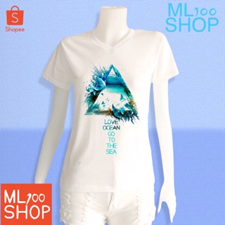 เสื้อยืดลาย Ocean ผ้า TK พิมพ์ลายลงในเนื้อผ้า - ML100SHOP (คอวี)