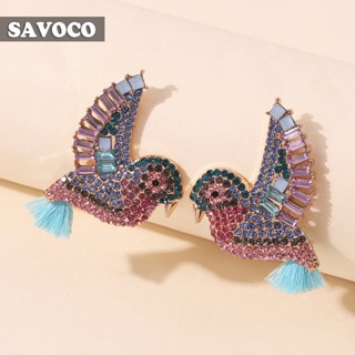 Savoco ต่างหูสตั๊ด จี้รูปนกน่ารัก ประดับพลอยเทียม สีฟ้า เครื่องประดับแฟชั่น สําหรับผู้หญิง SE008