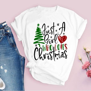 ผู้หญิงพิมพ์สาว Love Tree Letter Holiday 90S Merry Christmas เสื้อผ้าสุภาพสตรีเสื้อเสื้อผ้าหญิงเสื้อ T กราฟิกเสื้อย 471