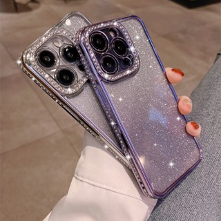 เคสโทรศัพท์มือถือ แบบนิ่ม ประดับกลิตเตอร์ และพลอยเทียม หรูหรา สําหรับ iPhone 14 Pro max 13 11 12 Pro max 14 plus