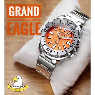 แท้100%) นาฬิกาผู้ชายGrand Eagle สายเหล็กแสตนเลส กันน้ำ รุ่นProspex Monster นาฬิกาอีเกิ้ลของแท้ RC822