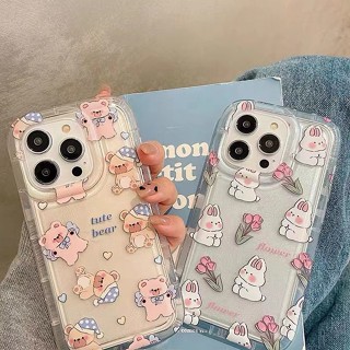 เคสโทรศัพท์มือถือ ซิลิโคนนุ่ม TPU ใส กันกระแทก ลายกระต่าย หมีน่ารัก สําหรับ IPhone 14 12 13 11 Pro XS Max 6 6S 7 8 Plus X XR