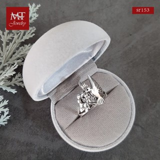 MT แหวนเงินแท้ รูปนกเกาะดอกไม้ งานรมดำ ไซส์: 60 Solid 925 Sterling Silver Ring (sr153) MT Jewelry มณีธารา