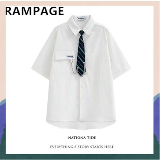 เสื้อนักเรียนหญิงม ปลาย เสื้อนักศึกษาทรงบอย Rampage เสื้อเชิ้ตเน็กไทสไตล์ญี่ปุ่นสไตล์ญี่ปุ่นแบบบาง jk เน็กไทชายหญิงฤดูร้อนสไตล์เกาหลีทรงหลวมแฟชั่นเข้าชุดง่ายสำหรับคู่รัก