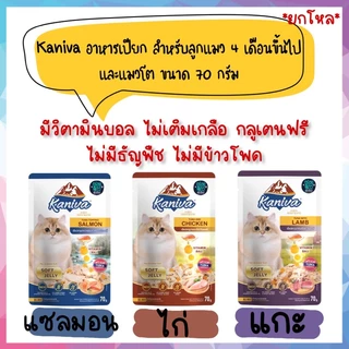 🌟ยกโหล 12 ซอง🌟 Kaniva อาหารเปียกคานิว่า เหมาะสำหรับลูกแมวและแมวโต ขนาด 70 กรัม