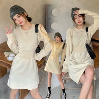 พร้อมส่ง 🕯🧈 Simma dress เดรสแขนยาวตัวสั้นผ้าไหมพรม (36321)