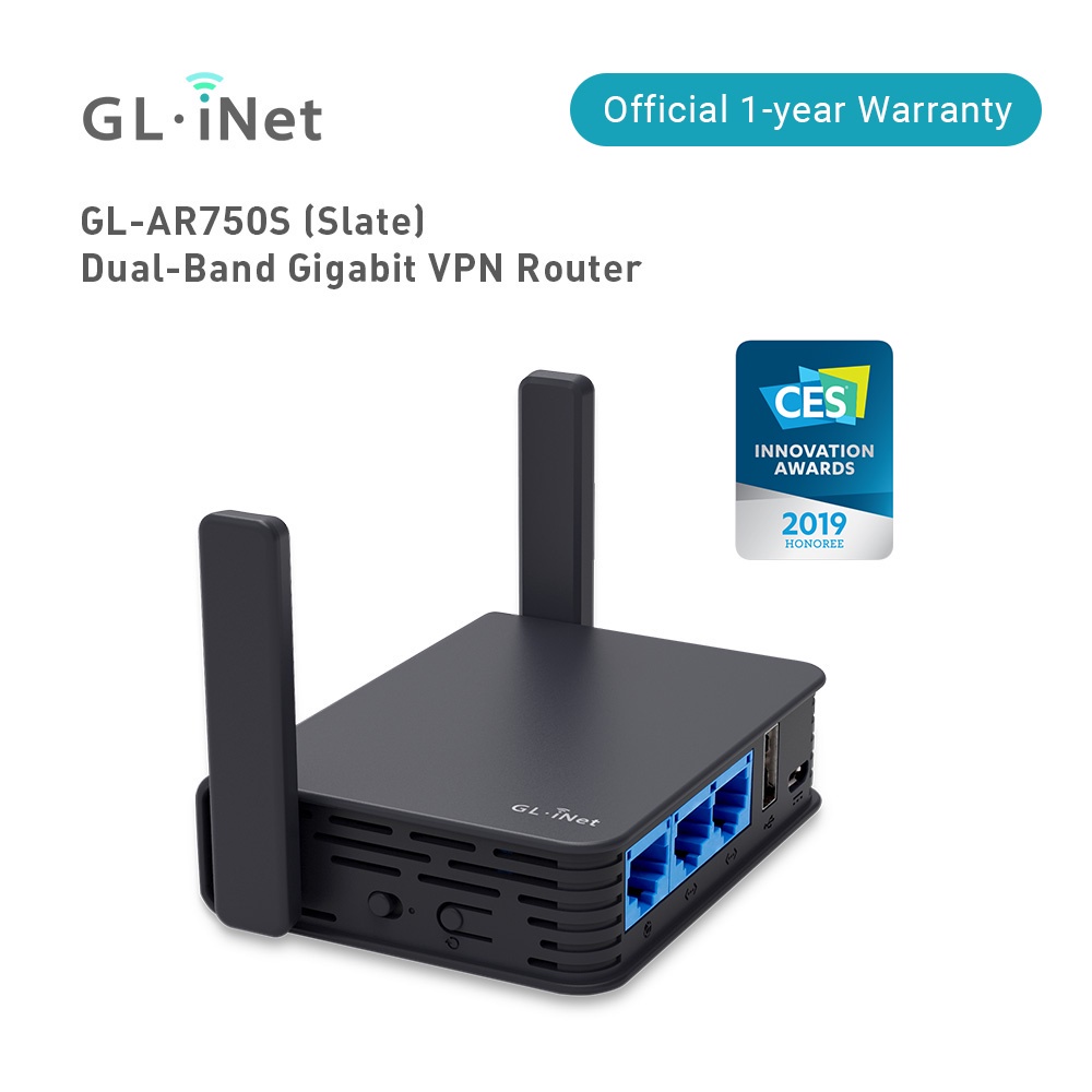 GL.iNet GL-AR750S-Ext (Slate) Gigabit Travel AC VPN Router, 300Mbps(2.4G)+433Mbps(5G) Wi-Fi, 128MB RAM, รองรับ MicroSD,
