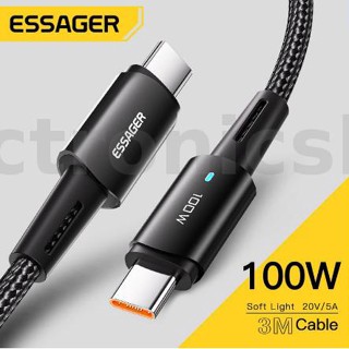 Essager สายเคเบิลไนล่อนถัก 60W 100W Type-C เป็น Type-C FCP AFC QC4.0 3.0 1 ม. 2 ม.