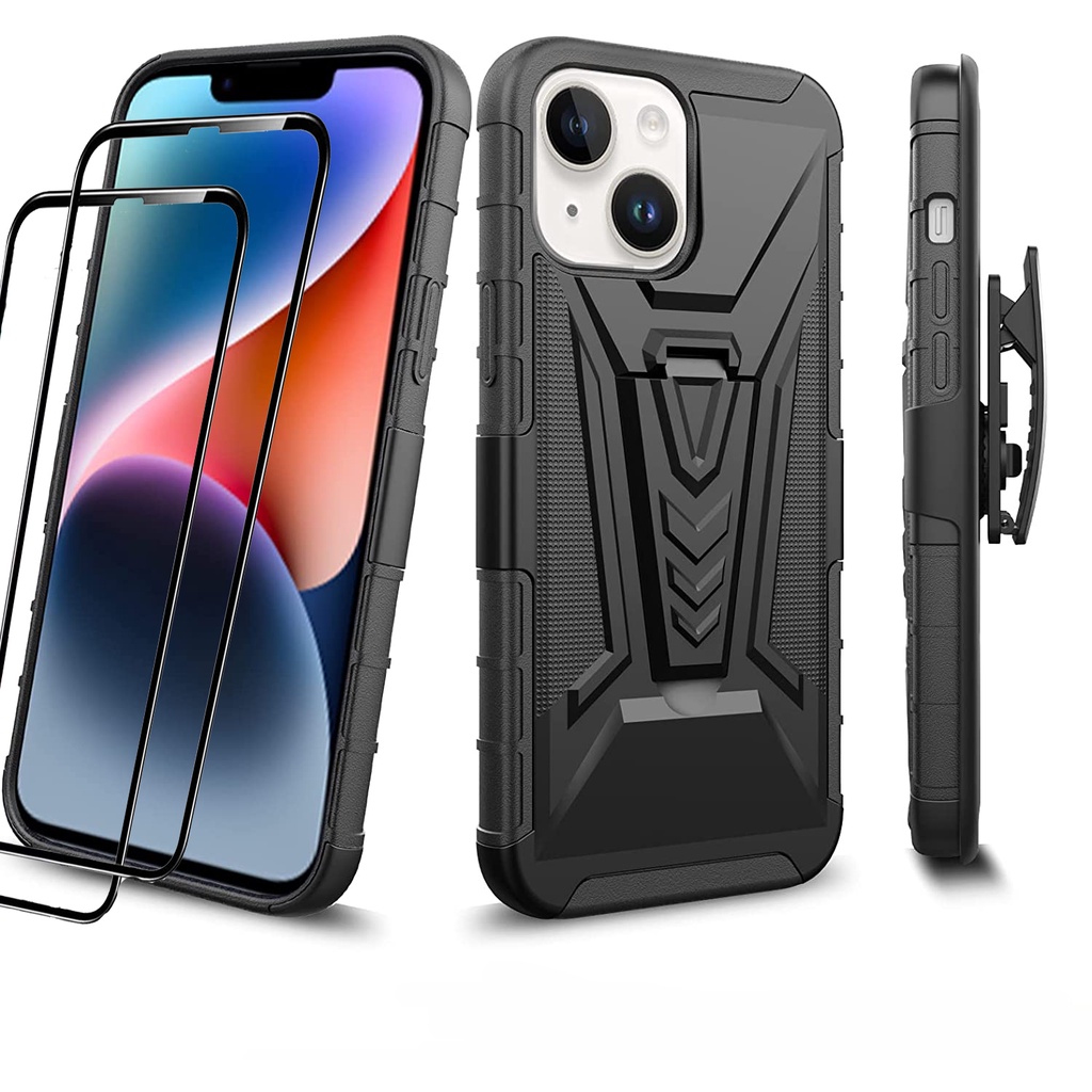 เคสโทรศัพท์มือถือ กันกระแทก พร้อมฟิล์มกระจกกันรอยหน้าจอ แบบสองชั้น สําหรับ iPhone 13 14 12 Pro Max 1
