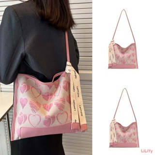 Hot sale💕กระเป๋าสะพายไหล่ผ้าใบความจุขนาดใหญ่สีชมพู New Love Print Messenger Bag