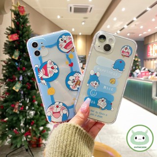 เคสโทรศัพท์มือถือแบบนิ่ม TPU ใส กันกระแทก ลายการ์ตูนโดราเอมอนน่ารัก สร้างสรรค์ สําหรับ iPhone 11 Pro Max 12 13 14 Pro XR XS Max 7 Plus 8 Plus