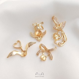 จี้สร้อยคอลูกปัด รูปนกฮูก ประดับโบว์ ชุบทอง 14K diy