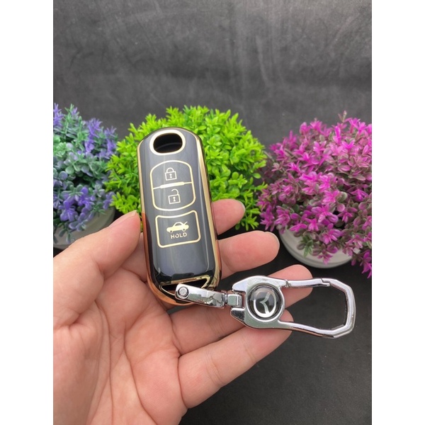 เคสกุญแจสีดําและสีทอง - เคสกุญแจ TPU สีดําและสีทองสําหรับรถยนต์ Mazda 3 ปุ่ม