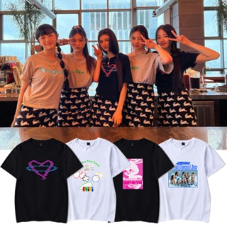 เสื้อยืดแฟชั่น NewJeans K-pop Group Pure Cotton T-Shirt Fans Support Loose Short-Sleeved Shirt Fashionable All-Matc