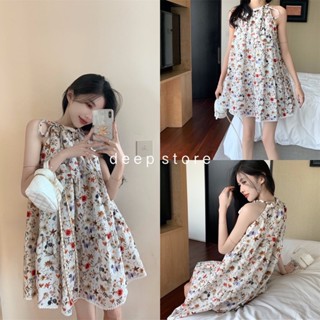 เดรสแขนกุด ลายดอกไม้ (B723) deepstore