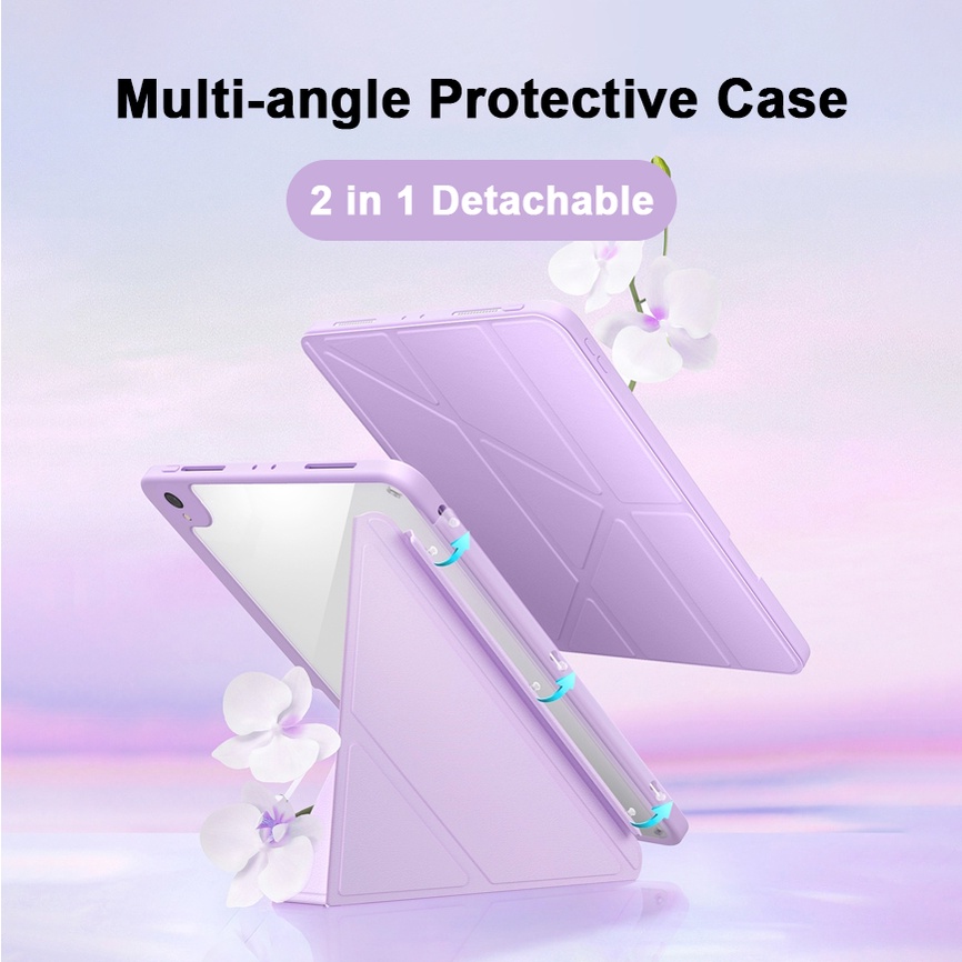 เคสไอแพดแกนYหลังใสอะคริลิค แยกฝาได้แบบ2in1 ปรับเปลี่ยนทรงได้ 9แบบfor Pad Air6 2024 pro11/m4 air4/5 gen10 gen9/10.2