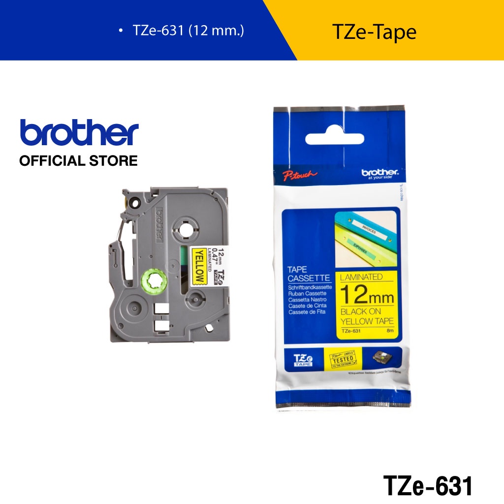 BROTHER Label Tape TZE 12 mm เทปพิมพ์อักษร ขนาด 12 มม. แบบเคลือบพลาสติก